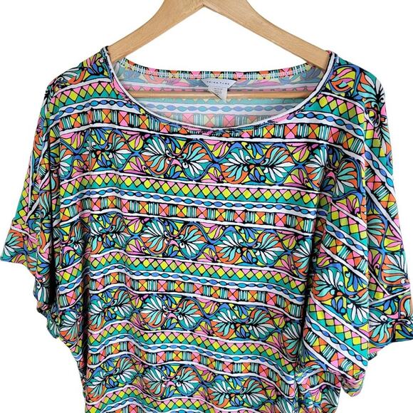 Trina Turk Bora Bora Striped Floral Tunic Cover Up Dress Size L Beach Swim - Picture 5 of 9